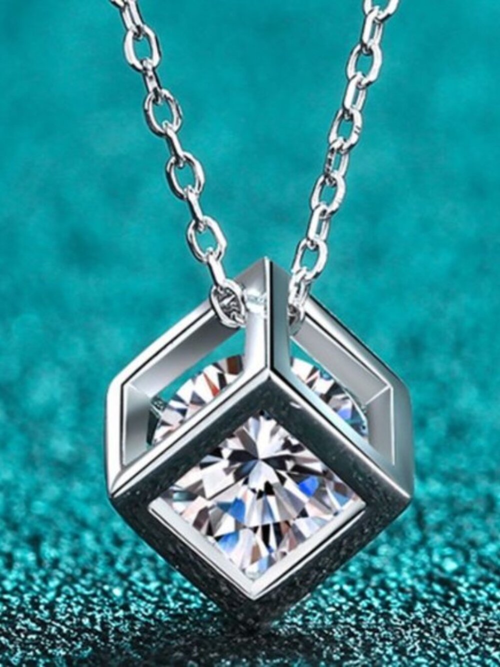 Certified 1ct. t.w. Moissanite Diamond Cube Necklace NEW
